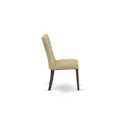 7-pc dining room table set with Chair’s Legs and Brown Linen Fabric
