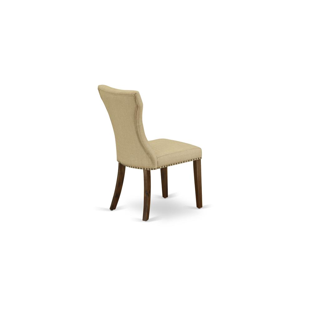 7-pc dining room table set with Chair’s Legs and Brown Linen Fabric