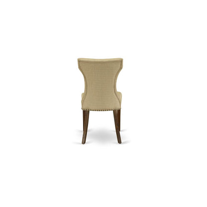 7-pc dining room table set with Chair’s Legs and Brown Linen Fabric