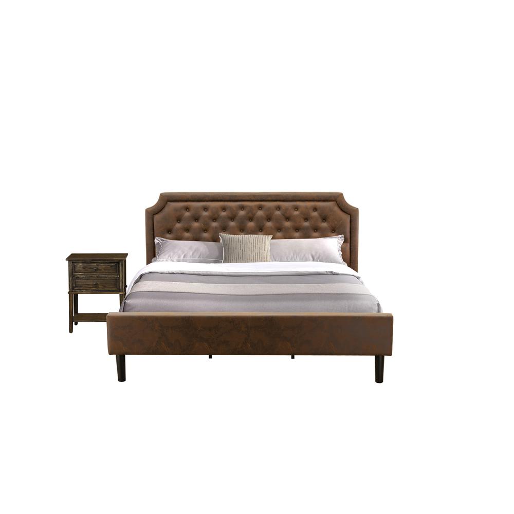 GB25K-1VL07 2-Pc Platform King Bedroom Set with Frame and Distressed Jacobean End Table - Dark Brown Faux Leather and Black Legs