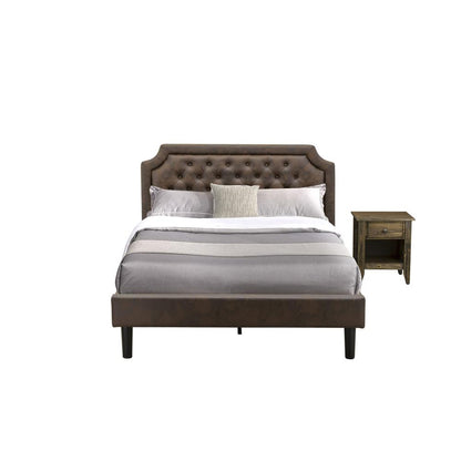 GB25Q-1GA07 2-Piece Wooden Set for Bedroom with Bed and 1 Distressed Jacobean Night Stand - Dark Brown Faux Leather and Black Legs