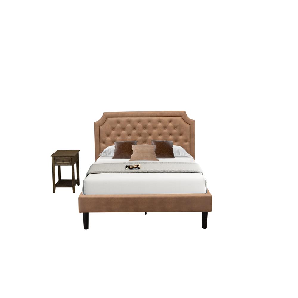GB28F-1DE07 2-Piece Furniture Set with Frame and Distresses Jacobean Night Stand for Bedrooms - Brown Faux Leather and Black Legs