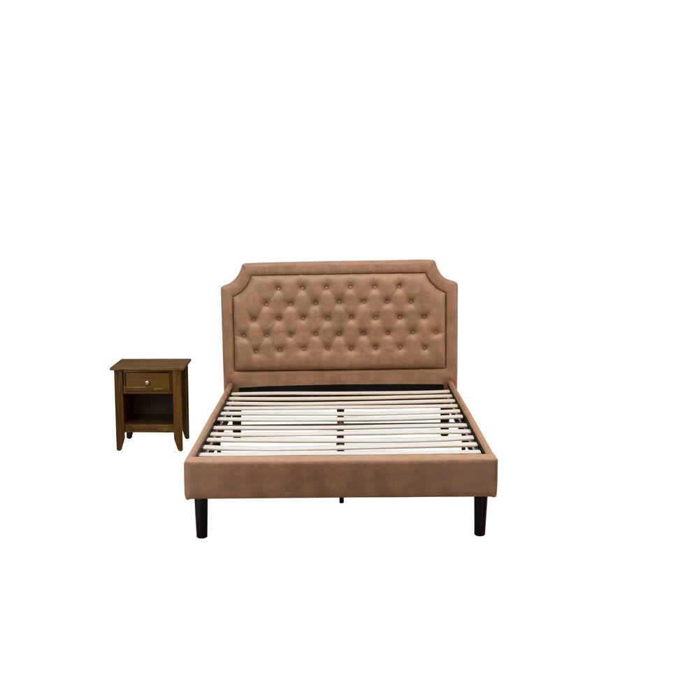 GB28F-1GA08 2-Piece Granbury Wooden Set for Bedroom with Bed and an Antique Walnut Nightstand - Brown Faux Leather and Black Legs