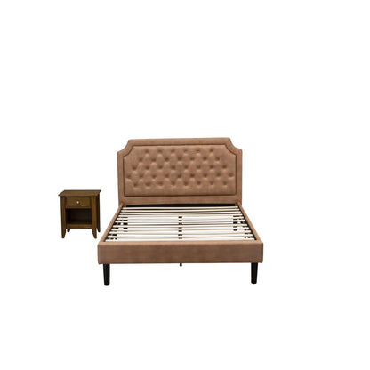 GB28F-1GA08 2-Piece Granbury Wooden Set for Bedroom with Bed and an Antique Walnut Nightstand - Brown Faux Leather and Black Legs