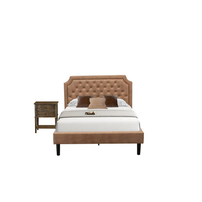 GB28F-1VL07 2-Piece Platform Bedroom set with Full Bed and Distressed Jacobean Night Stand - Brown Faux Leather and Black Legs