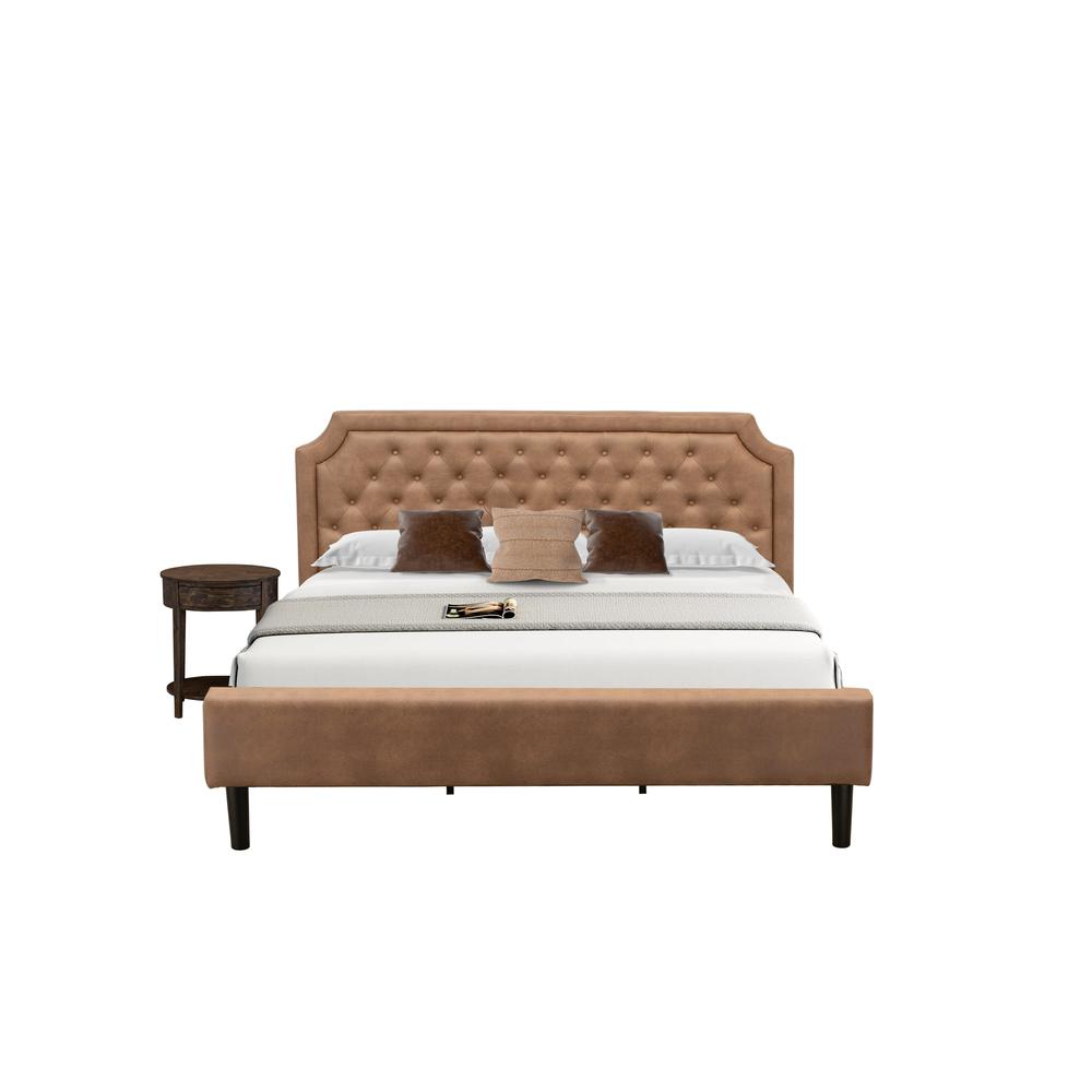 GB28K-1HI07 2-Piece Bedroom Set with King Bed and Distressed Jacobean Nightstand - Brown Faux Leather and Black Legs