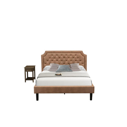 GB28Q-1DE07 2-Piece Platform Bed Set with a Platform Bed and 1 Distressed Jacobean End Tables - Brown Faux Leather and Black Legs