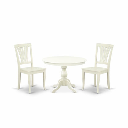 East West Furniture HBAV3-LWH-W 3 Piece Kitchen Set - Linen White Dinning Table and 2 Linen White Wooden Dining Chairs with Slatted Back - Linen White Finish