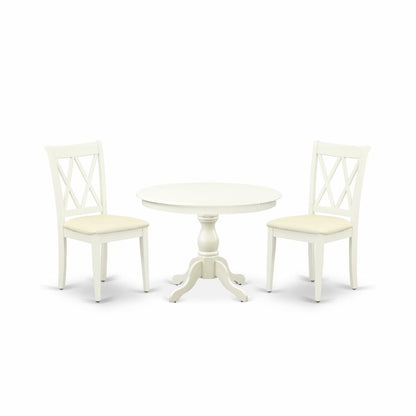 East West Furniture HBCL3-LWH-C 3 Piece Table Set - Linen White Small Dining Table and 2 Linen White Kitchen & Dining Room Chairs with Double X-Back - Linen White Finish