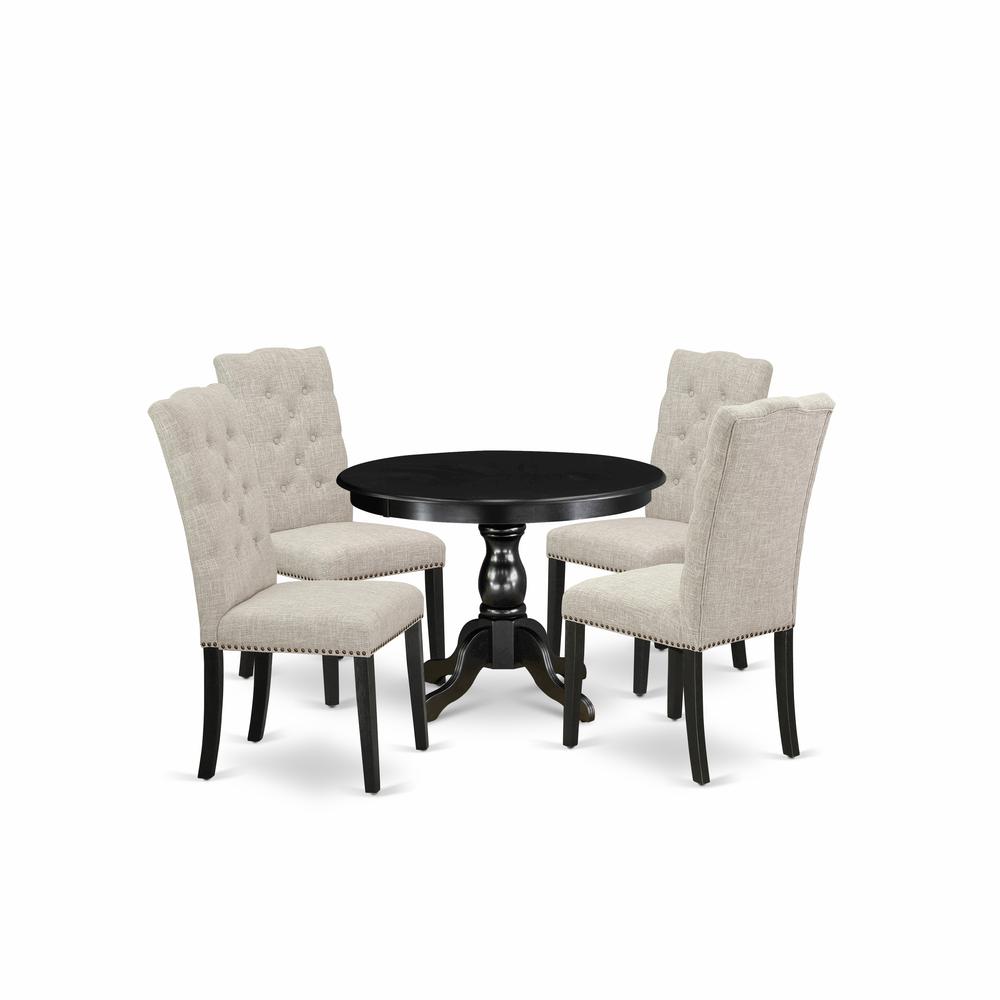 East West Furniture HBEL5-ABK-35 5 Piece Kitchen Table Set - Black Dinning Table and 4 Doeskin Linen Fabric Dining Chairs Button Tufted Back with Nail Heads - Wire Brushed Black Finish