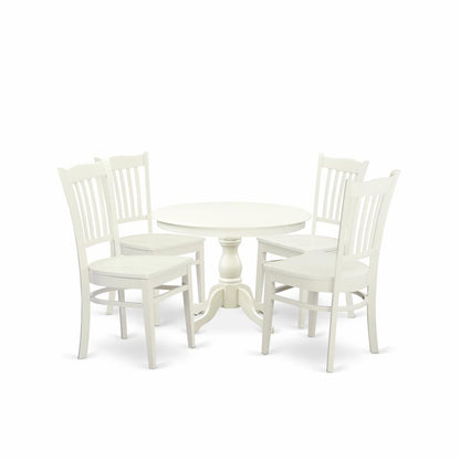 East West Furniture HBGR5-LWH-W 5 Piece Table and Chairs Dining Set - Linen White Wood Table and 4 Linen White Wooden Chairs with Slatted Back - Linen White Finish