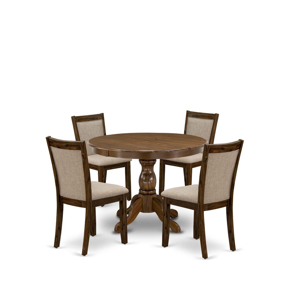 HBMZ5-AWN-04 5-Piece Dining Table Set Contains a Dining Table and 4 Light Tan Padded Chairs - Sand Blasting Antique Walnut Finish
