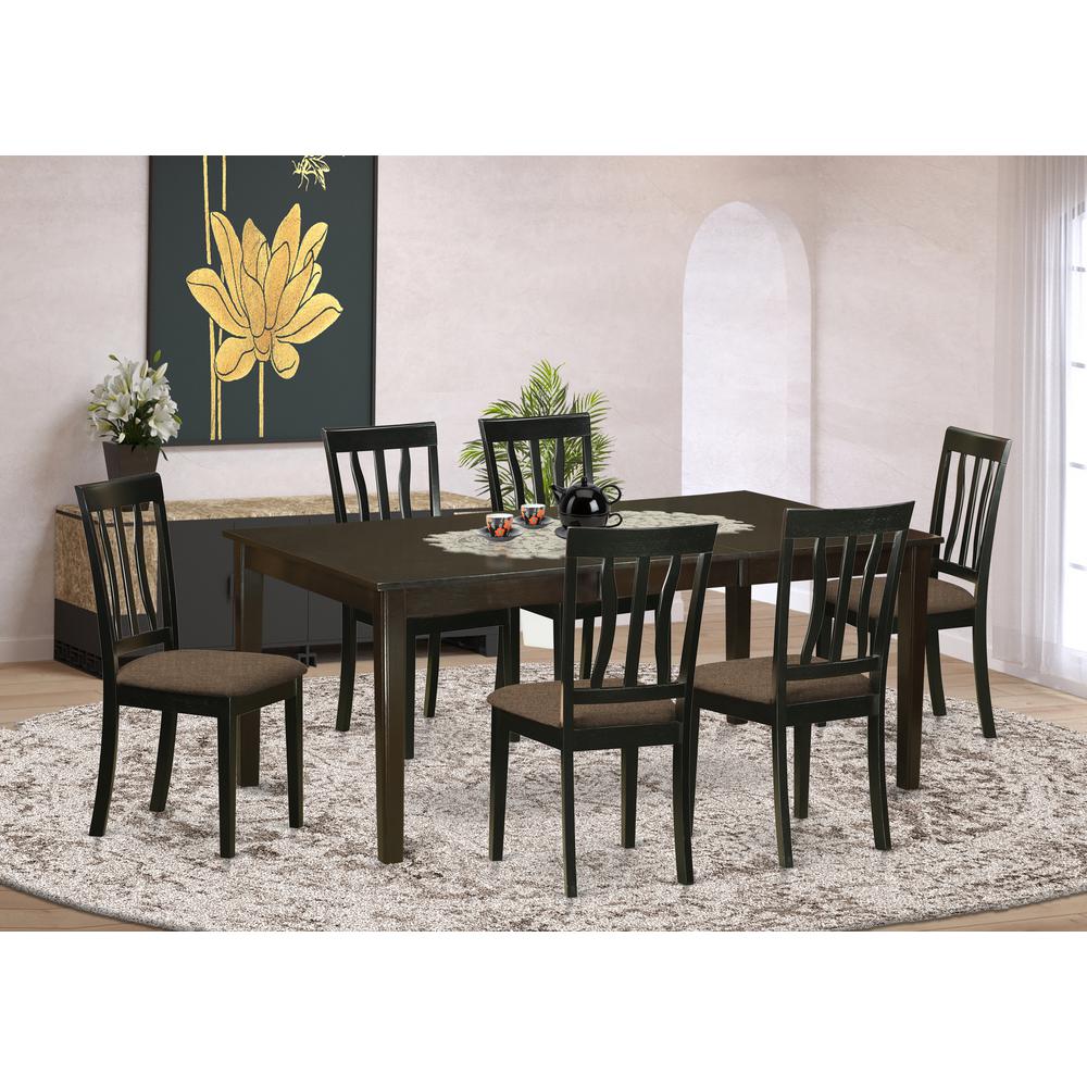 HEAN7-CAP-C 7 Pc Dining set-Dining Table with Leaf and 6 Kitchen Chairs.