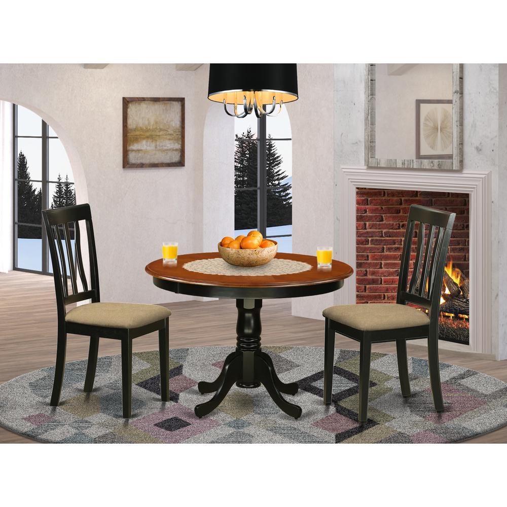 HLAN3-BCH-C 3 Pc Seat with a Kitchen Table and 2 Linen Dinette Chairs in Black