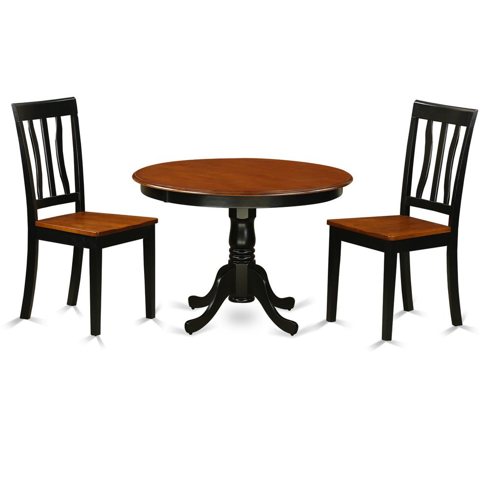 3  Pc  set  with  a  Round  Table  and  2  Wood  Dinette  Chairs  in  Black  and  Cherry