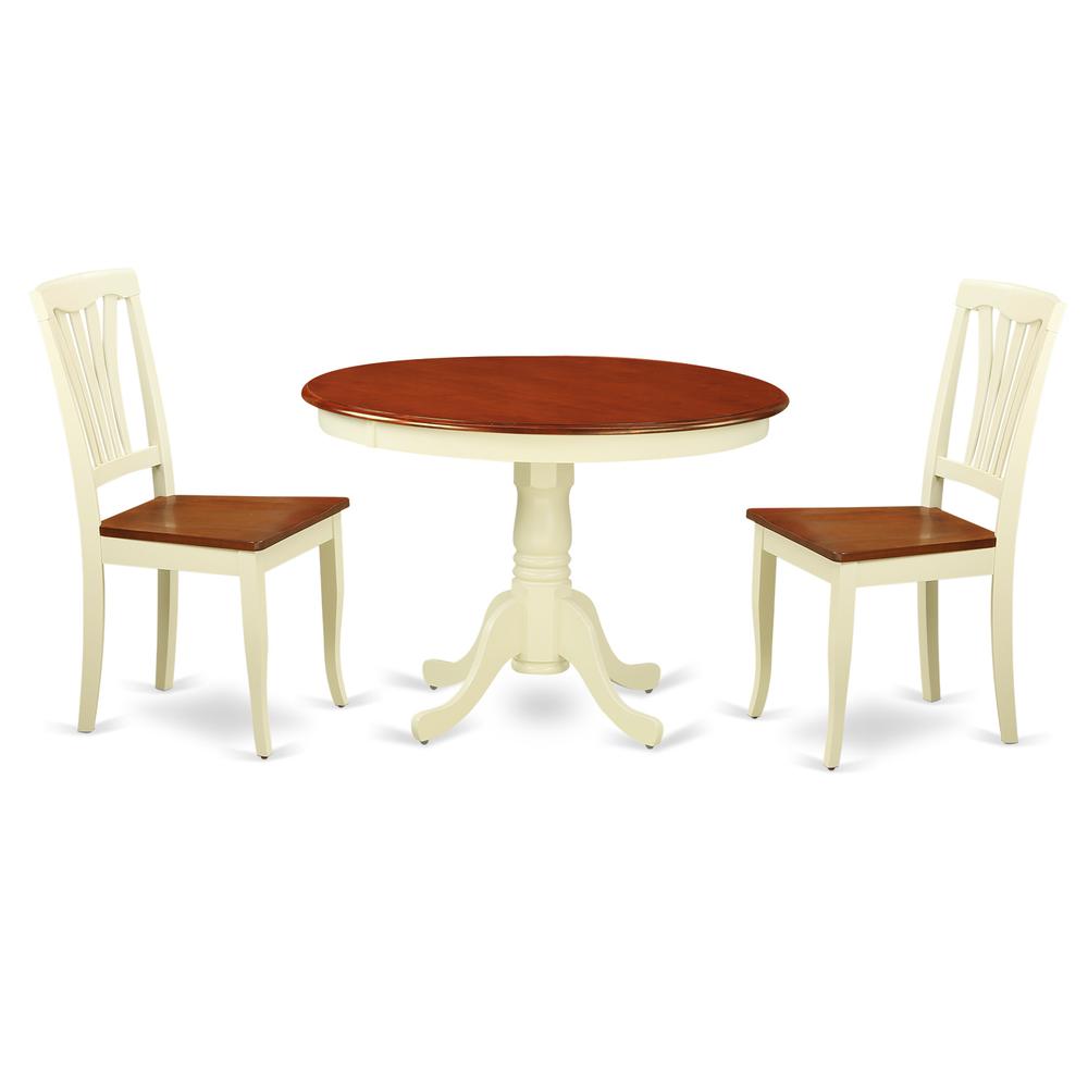 3  Pc  set  with  a  Round  Small  Table  and  2  Wood  Dinette  Chairs  in  Buttermilk  and  Cherry  .