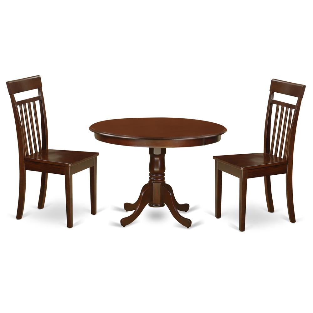 3 Pc Set with a Round Dinette Table and 2 Leather Kitchen Chairs in Mahogany