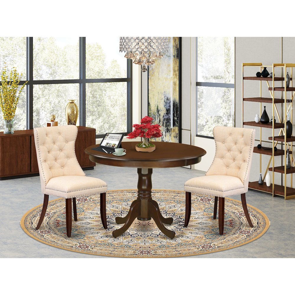 3 Piece Dining Set Consists of a Round Kitchen Table with Pedestal