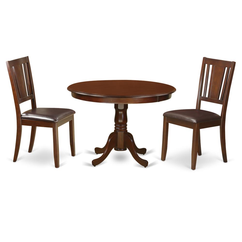 3  Pc  set  with  a  Round  Kitchen  Table  and  2  Leather  Dinette  Chairs  in  Mahogany