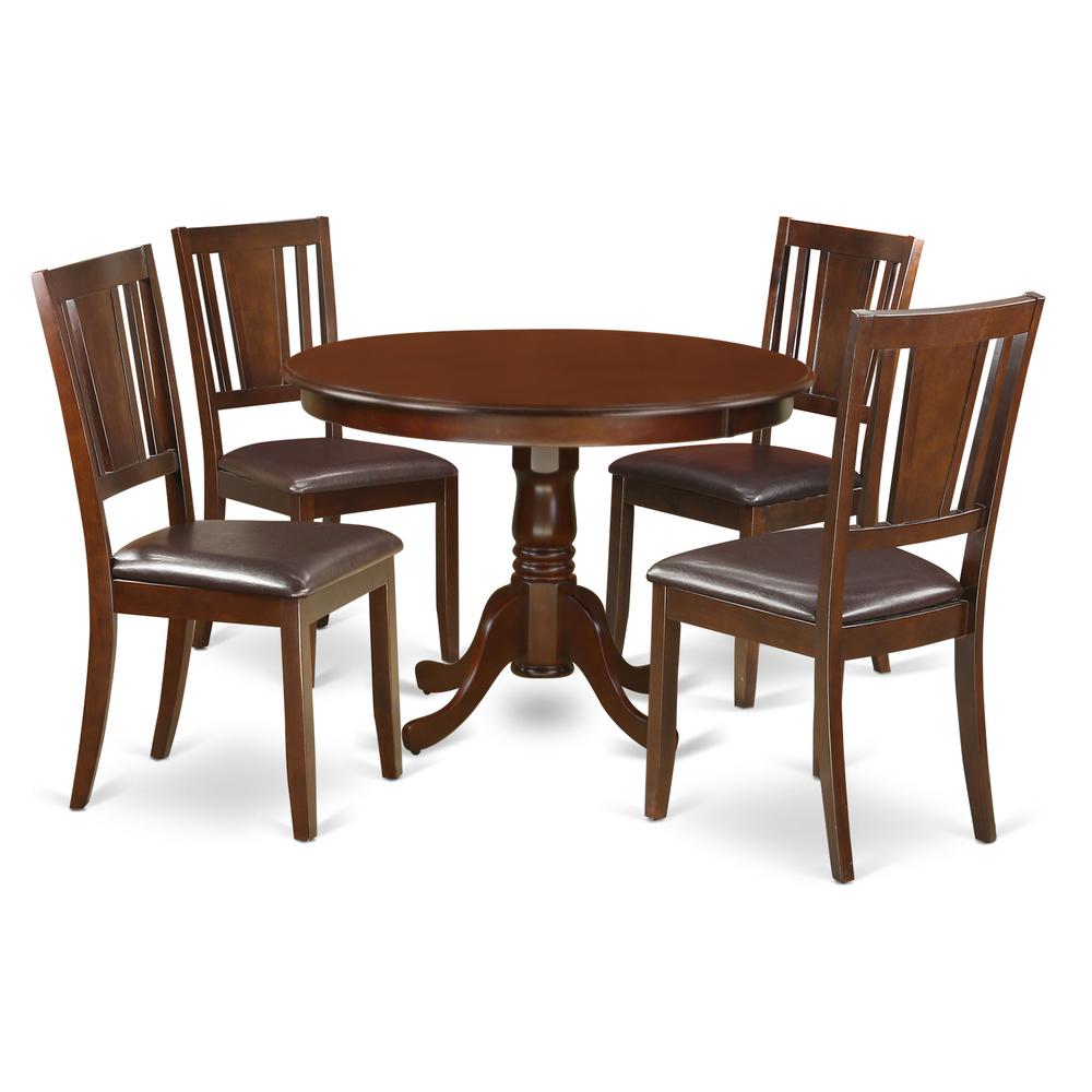 5  Pc  set  with  a  Round  Dinette  Table  and  4  Leather  Kitchen  Chairs  in  Mahogany