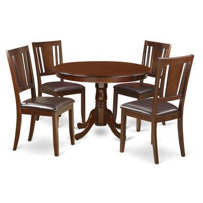 5  Pc  set  with  a  Round  Dinette  Table  and  4  Leather  Kitchen  Chairs  in  Mahogany