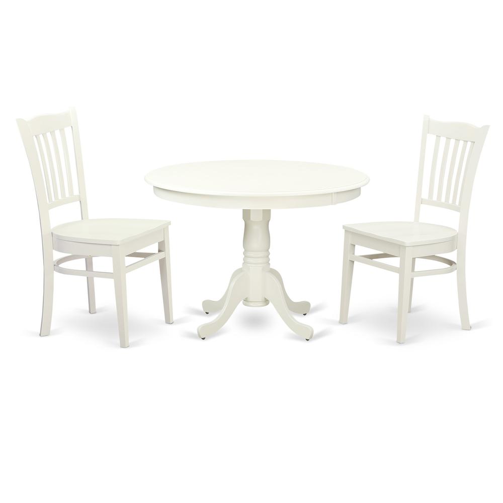 3  Pc  set  with  a  Round  Table  and  2  Wood  Dinette  Chairs  in  Linen  White