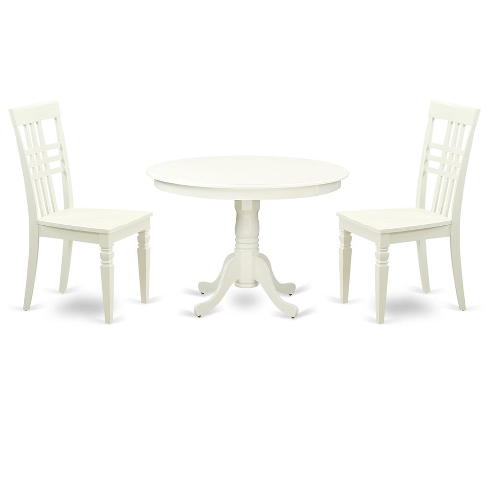 3  Pc  set  with  a  Round  Small  Table  and  2  Wood  Dinette  Chairs  in  Linen  White