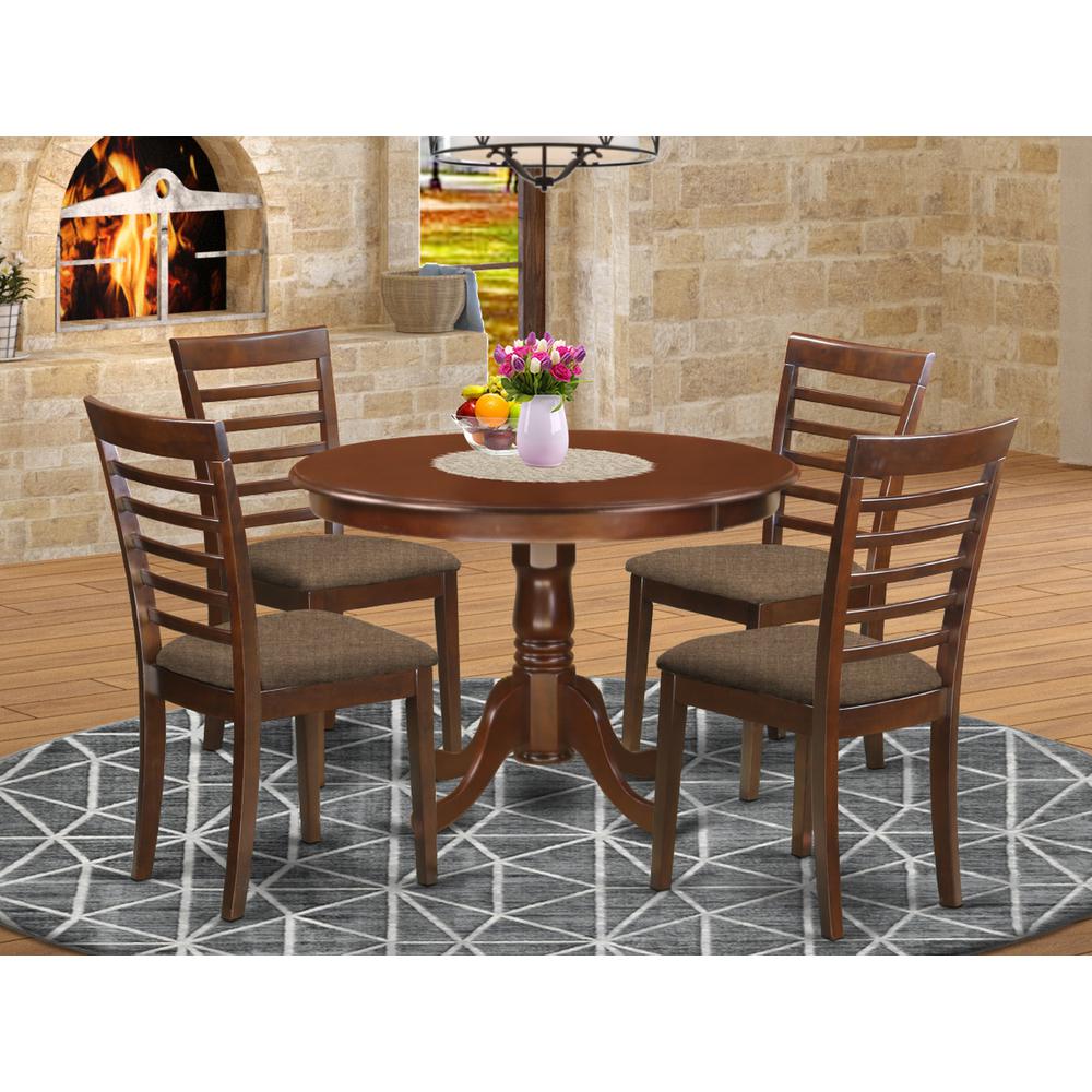 HLML5-MAH-C 5 Pc set with a Kitchen Table and 4 Kitchen Chairs in Mahogany