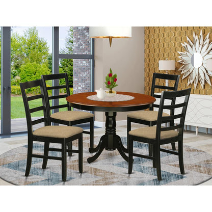 HLPF5-BCH-C 5 Pc set with a Kitchen Table and 4 Linen Dinette Chairs in Black and Cherry