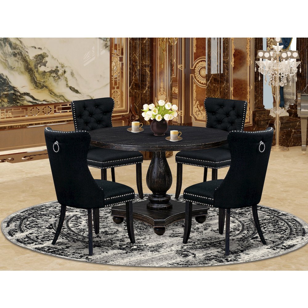 5 Piece Dining Room Set For 4 Contains 48" Round Table In Black Color