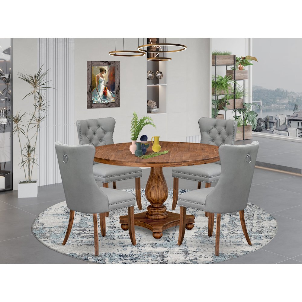 5-Pc Dining Room Table Set Consist A Kitchen Table, 4 Light Gray Parson Chairs