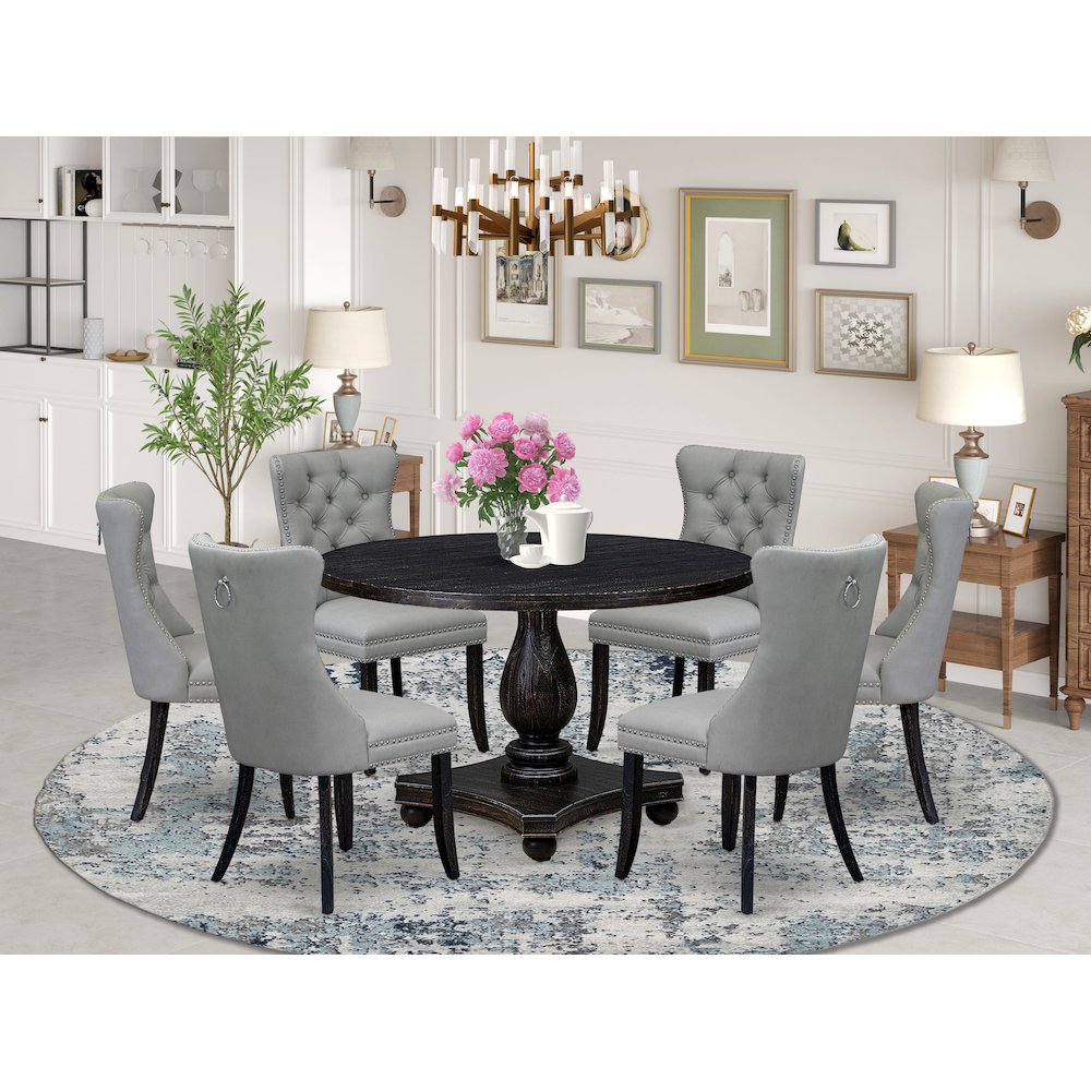 7 Piece Dining Table Set Consists Of 48" Round Table In Light Gray Color
