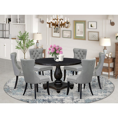 7 Piece Dining Table Set Consists Of 48" Round Table In Light Gray Color