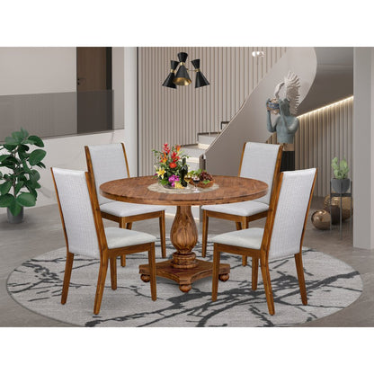 5-Piece Mid Century Dining Set A Table, 4 Grey Fabric Mid Century Dining Chairs