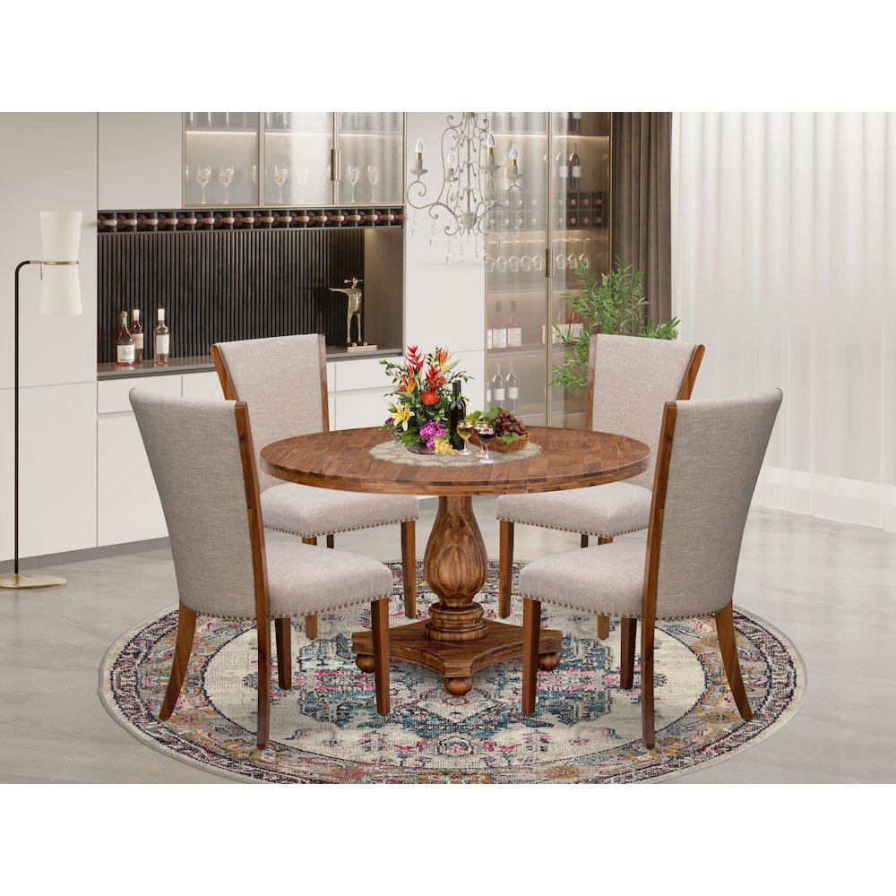 5 Piece Dinette Set Consists Of 54" Round Dining Table In Light Tan Color