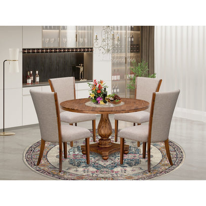 5 Piece Dinette Set Consists Of 54" Round Dining Table In Light Tan Color