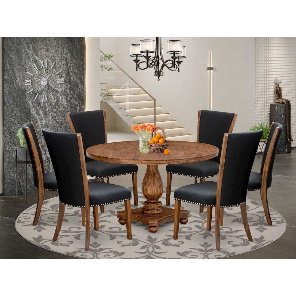 7 Piece Dining Set For 6 Consists Of 54" Round Table In Black Color