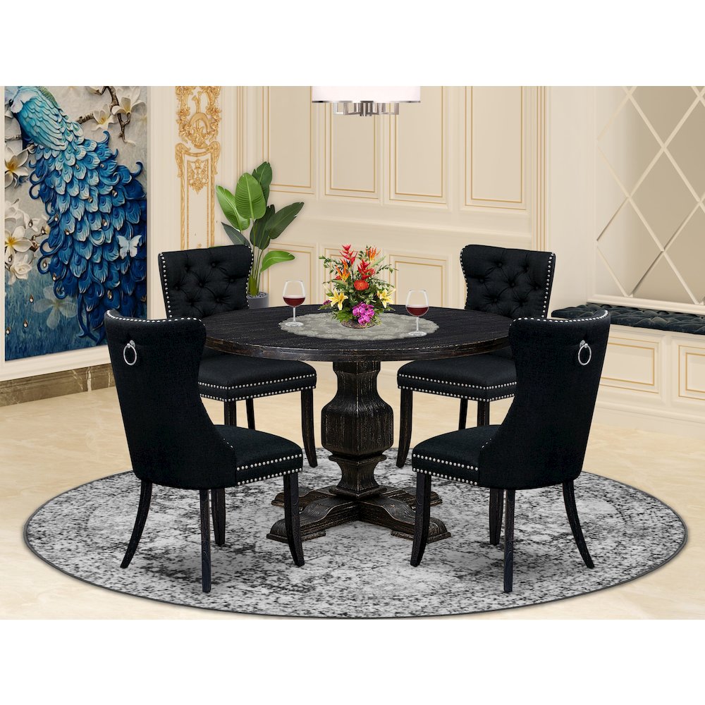 5 Piece Dining Room Set Consists Of 48" Round Table In Black Color