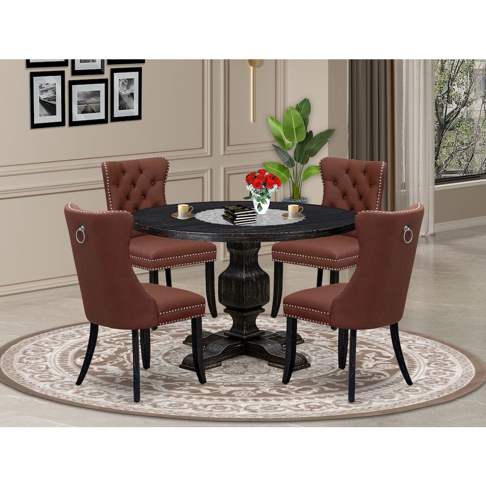 5 Piece Dining Table Set Contains 48" Round Table In Burgandy Color