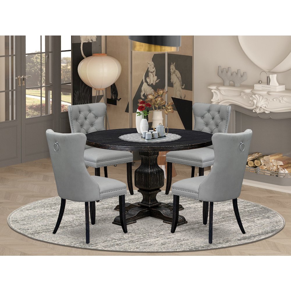 5 Piece Dining Table Set Contains 48" Round Table In Light Gray Color