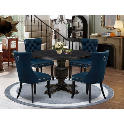 5 Piece Dining Table Set Contains 48" Round Table In Navy Blue Color