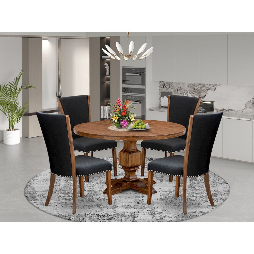 5 Piece Dining Table Set Contains 54" Round Kitchen Table In Black Color