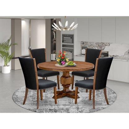 5 Piece Dining Table Set Contains 54" Round Kitchen Table In Black Color