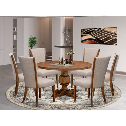 7 Piece Dining Set Consists Of 54" Round Kitchen Table In Light Tan Color