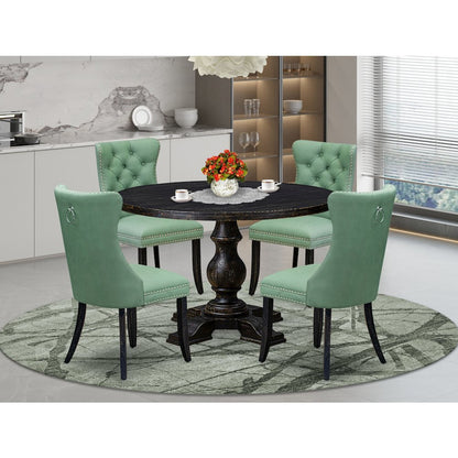 5 Piece Dining Set Consists Of 48" Round Table In Willow Green Color
