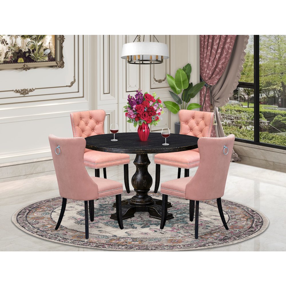 5 Piece Dining Set For 4 Consists Of 48" Round Table In Beige Red Color