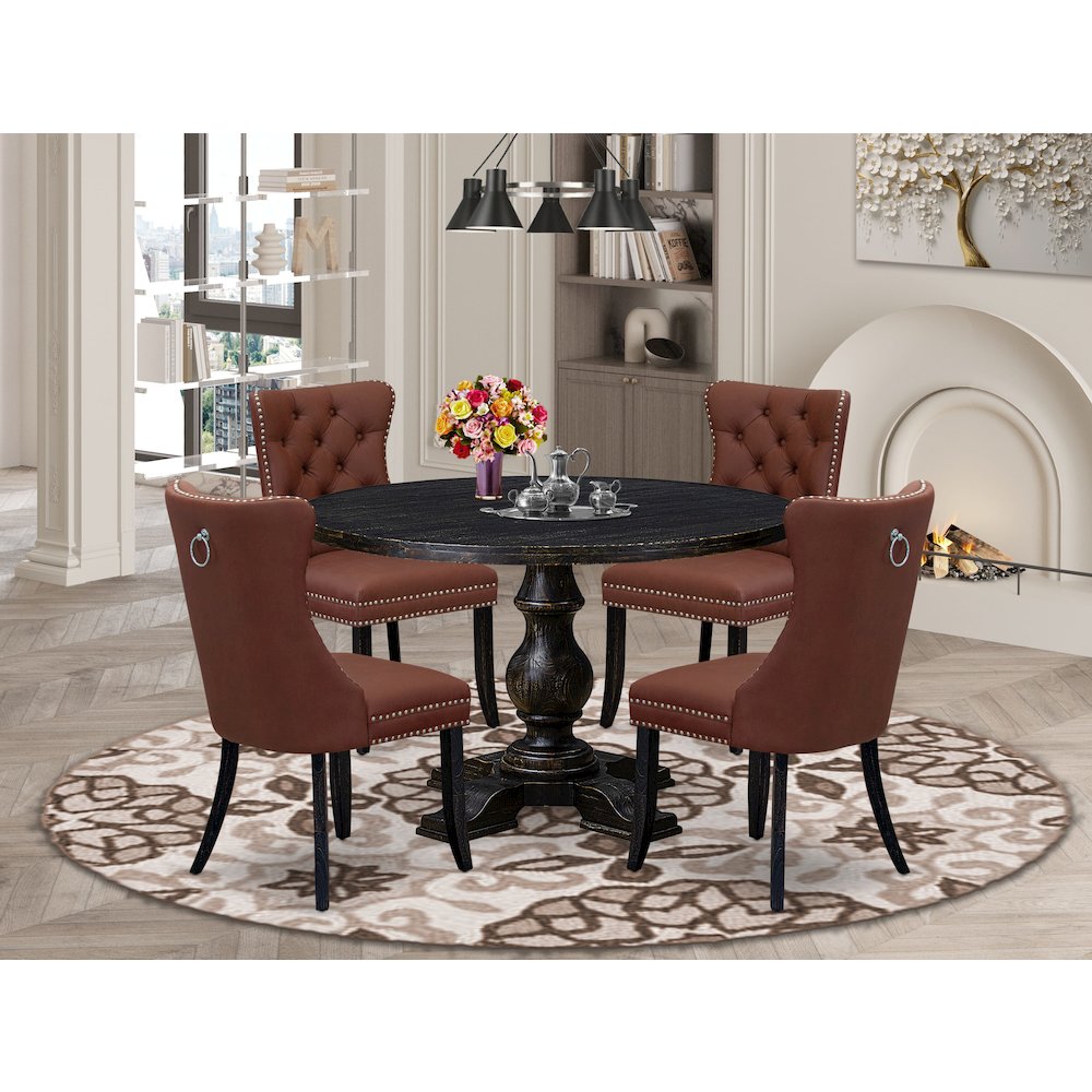 5 Piece Dining Table Set Consists Of 48" Round Table In Burgandy Color