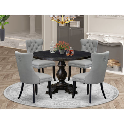 5 Piece Dining Table Set Consists Of 48" Round Table In Light Gray Color