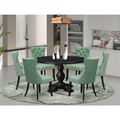 7 Piece Dinette Set Contains 48" Round Table In Willow Green Color