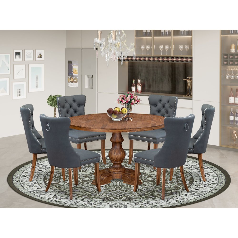 7-Piece Kitchen Table Set Of A Dining Table, 6 Platinum Gray Dining Room Chairs